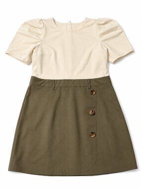 Express Colorblock Dress Ivory & Olive Green Short Sleeve Size Large